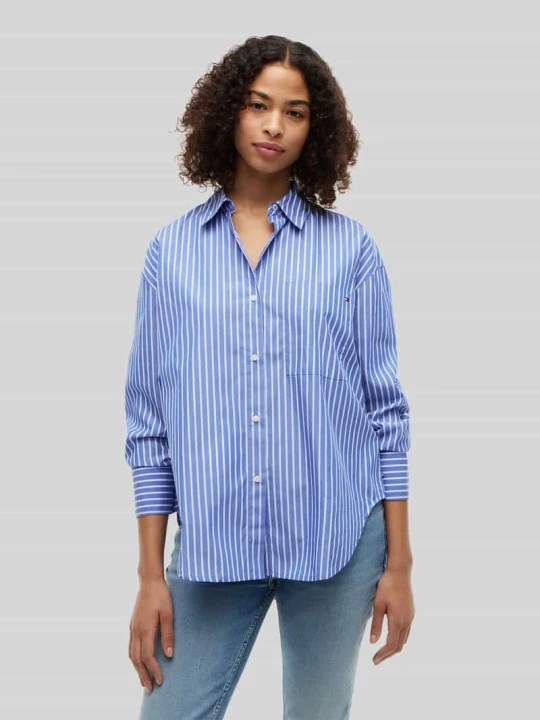 Zdjęcie produktu Bluzka z długim rękawem o kroju relaxed fit z czystej bawełny Tommy Hilfiger Granatowy