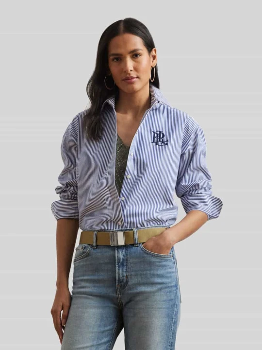 Zdjęcie produktu Bluzka z długim rękawem o kroju relaxed fit z mieszanki bawełny Lauren Ralph Lauren Jasnoniebieski