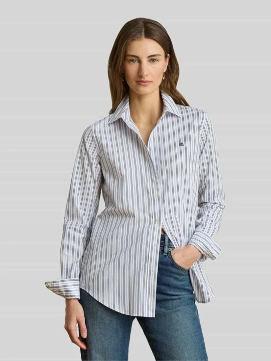 Zdjęcie produktu Bluzka z długim rękawem o kroju relaxed fit z mieszanki bawełny Lauren Ralph Lauren Jasnoniebieski