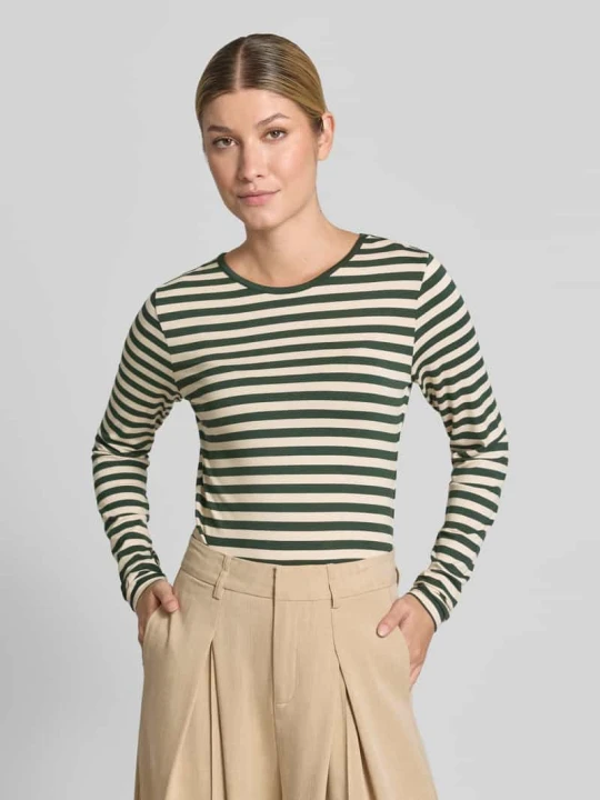 Zdjęcie produktu Bluzka z długim rękawem o kroju skinny z mieszanki wiskozy model 'Liana' Freequent Ciemnozielony