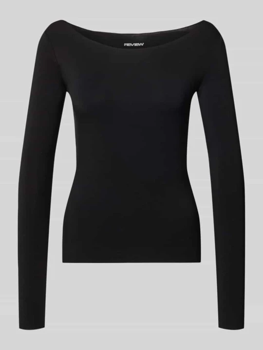 Zdjęcie produktu bluzka z długim rękawem o kroju slim fit dekolt w łódkę REVIEW Czarny
