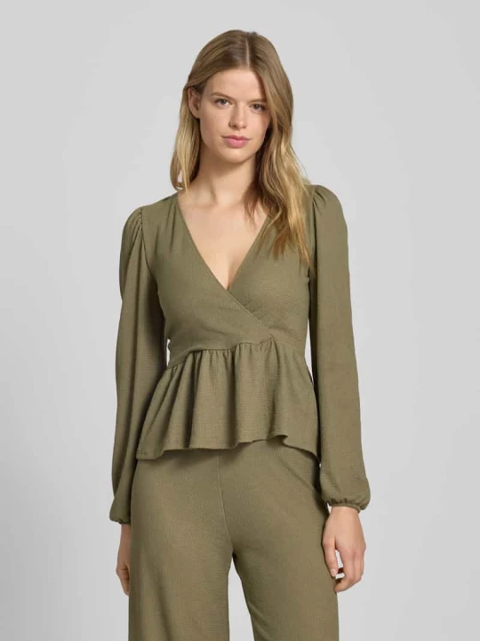 Zdjęcie produktu Bluzka z długim rękawem o kroju slim fit w kopertowym stylu Model '30 BILL' Only Khaki