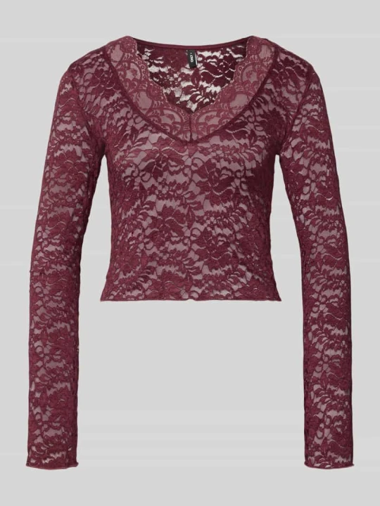 Zdjęcie produktu bluzka z długim rękawem o kroju slim fit w koronkowej siateczce model 'NIKKA' Only Bordowy