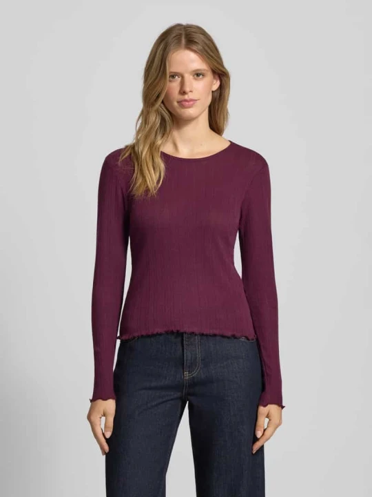 Zdjęcie produktu Bluzka z długim rękawem o kroju slim fit z czystej bawełny model ‘CARLOTTA’ Only Bordowy