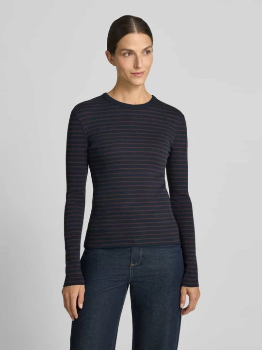 Zdjęcie produktu bluzka z długim rękawem o kroju slim fit z czystej bawełny model 'NURIT' Drykorn Ciemnoniebieski