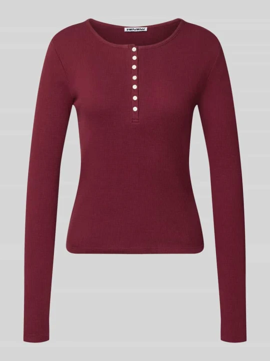 Zdjęcie produktu Bluzka z długim rękawem o kroju slim fit z czystej bawełny REVIEW Bordowy