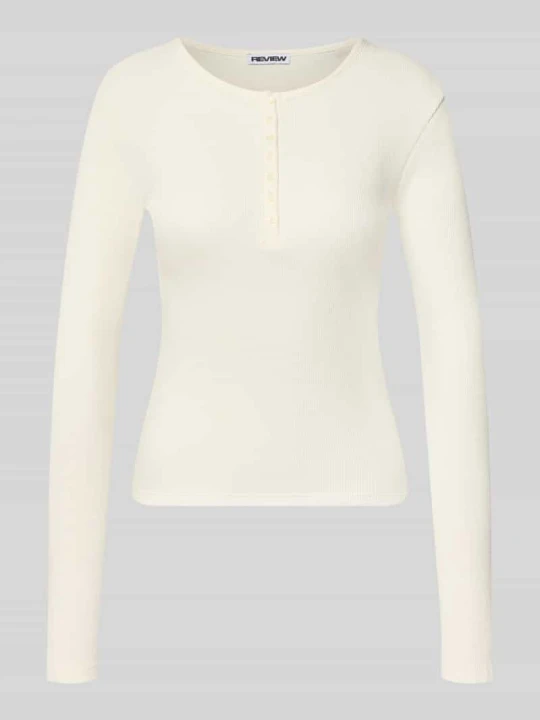 Zdjęcie produktu Bluzka z długim rękawem o kroju slim fit z czystej bawełny REVIEW Złamany biały