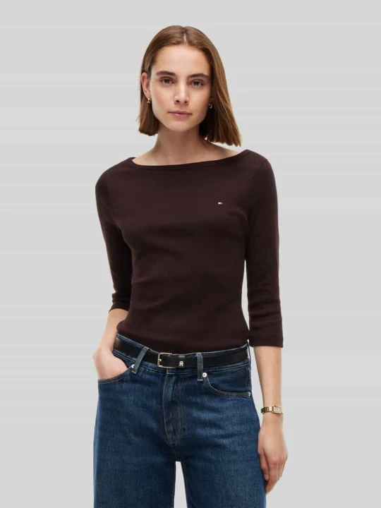 Zdjęcie produktu Bluzka z długim rękawem o kroju slim fit z czystej bawełny Tommy Hilfiger Ciemnobrązowy
