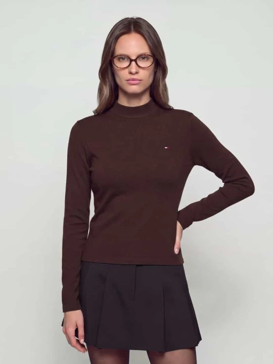 Zdjęcie produktu Bluzka z długim rękawem o kroju slim fit z czystej bawełny Tommy Hilfiger Ciemnobrązowy