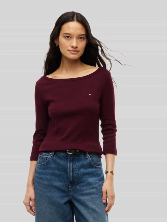 Zdjęcie produktu bluzka z rękawem o dł. 3 / 4 o kroju slim fit z czystej bawełny Tommy Hilfiger Ciemnoczerwony