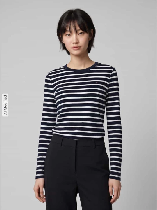 Zdjęcie produktu Bluzka z długim rękawem o kroju slim fit z czystej bawełny Tommy Hilfiger Czarny
