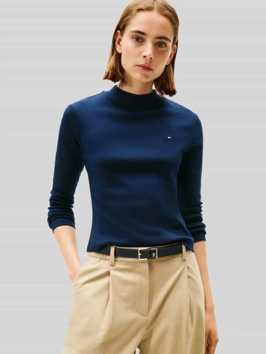 Zdjęcie produktu Bluzka z długim rękawem o kroju slim fit z czystej bawełny Tommy Hilfiger Granatowy