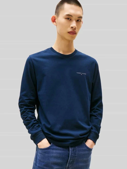 Zdjęcie produktu Bluzka z długim rękawem o kroju slim fit z czystej bawełny Tommy Jeans Ciemnoniebieski