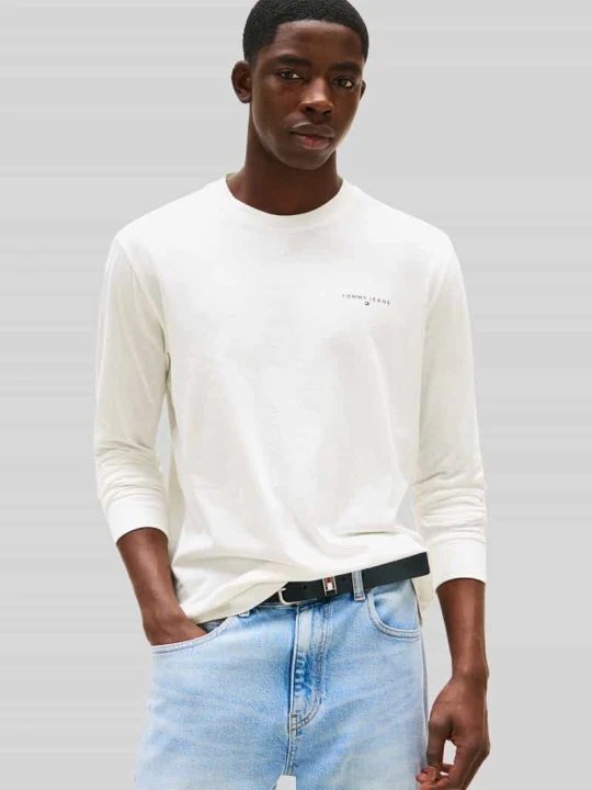 Zdjęcie produktu Bluzka z długim rękawem o kroju slim fit z czystej bawełny Tommy Jeans Złamany biały