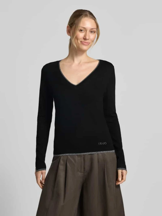 Zdjęcie produktu bluzka z długim rękawem o kroju slim fit z czystej wiskozy model 'Maglia Chiusa' Liu Jo Czarny