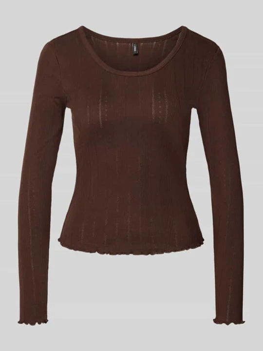 Zdjęcie produktu bluzka z długim rękawem o kroju slim fit z domieszką bawełny model 'TENNA' Only Czekoladowy