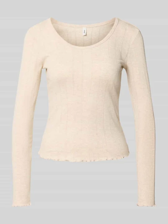 Zdjęcie produktu bluzka z długim rękawem o kroju slim fit z domieszką bawełny model 'TENNA' Only Piaskowy