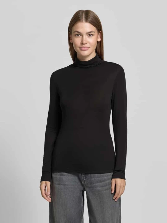 Zdjęcie produktu bluzka z długim rękawem o kroju slim fit z elastycznej mieszanki bawełny model 'OKTOBER' comma Czarny