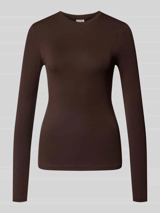 Zdjęcie produktu Bluzka z długim rękawem o kroju slim fit z elastycznej mieszanki wełny Stefanel Ciemnobrązowy