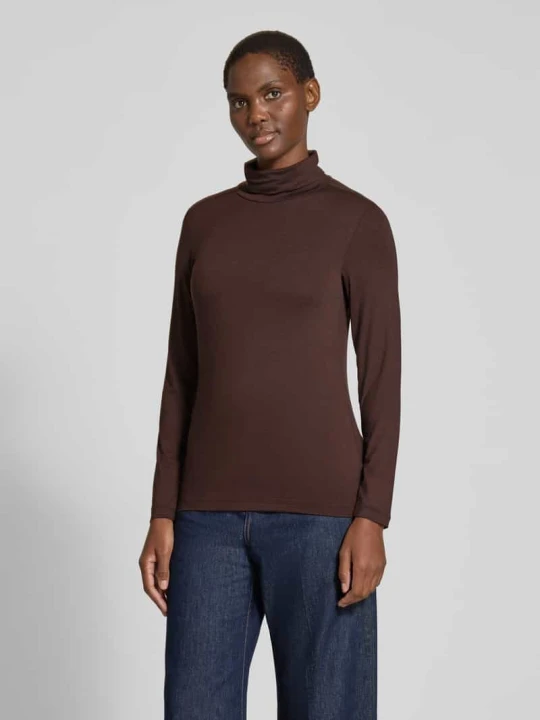 Zdjęcie produktu bluzka z długim rękawem o kroju slim fit z elastycznej mieszanki wiskozy model 'Liana' Freequent Ciemnobrązowy