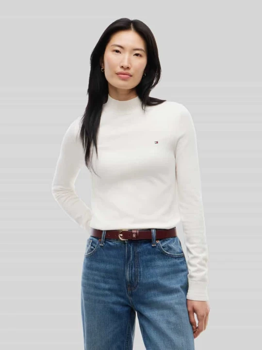Zdjęcie produktu bluzka z długim rękawem o kroju slim fit z golfem typu mock neck Tommy Hilfiger Złamany biały