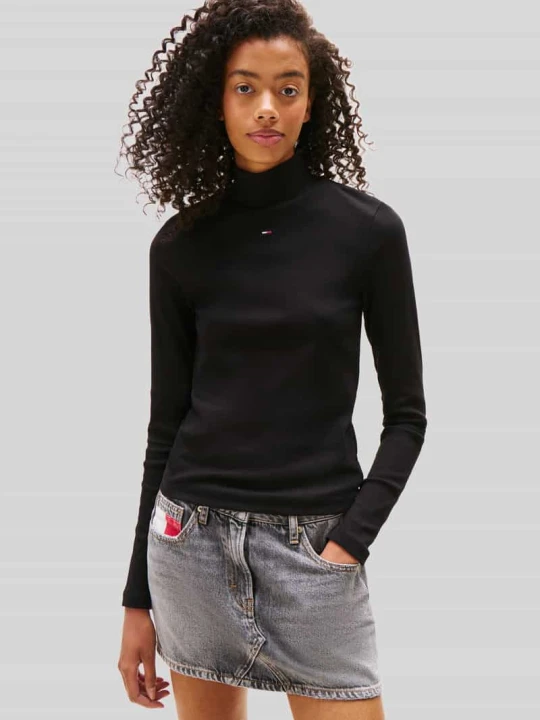 Zdjęcie produktu bluzka z długim rękawem o kroju slim fit z golfem typu mock neck Tommy Jeans Czarny