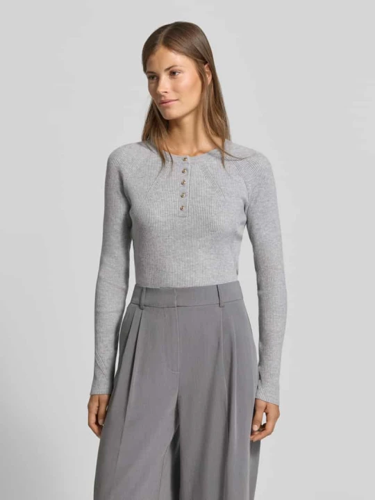 Zdjęcie produktu Bluzka z długim rękawem o kroju slim fit z imitacją dzianiny MYON Średnioszary melanż