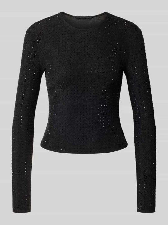 Zdjęcie produktu bluzka z długim rękawem o kroju slim fit z kamieniami stras Armani Exchange Czarny