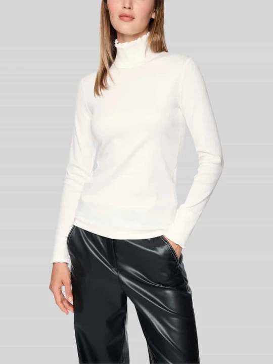 Zdjęcie produktu bluzka z długim rękawem o kroju slim fit z kołnierzem z falbanami Marc Cain Złamany biały