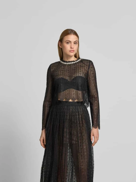 Zdjęcie produktu Bluzka z długim rękawem o kroju slim fit z kwiatowej koronki Self Portrait Czarny