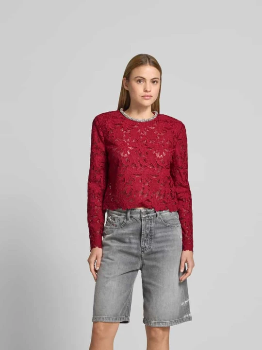 Zdjęcie produktu Bluzka z długim rękawem o kroju slim fit z kwiatowej koronki Self Portrait Czerwony