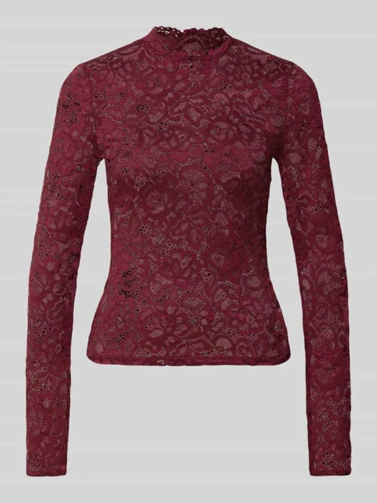 Zdjęcie produktu Bluzka z długim rękawem o kroju slim fit z kwiecistej koronki model 'Lacey' Y.A.S Bordowy