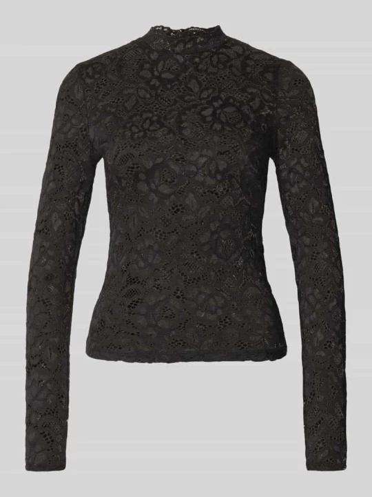 Zdjęcie produktu Bluzka z długim rękawem o kroju slim fit z kwiecistej koronki model 'Lacey' Y.A.S Czarny