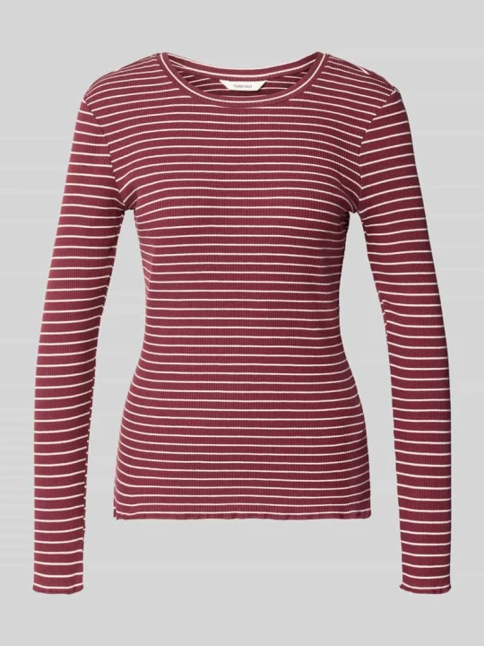 Zdjęcie produktu bluzka z długim rękawem o kroju slim fit z mieszanka bawełny model 'ANNA' Selected Bordowy