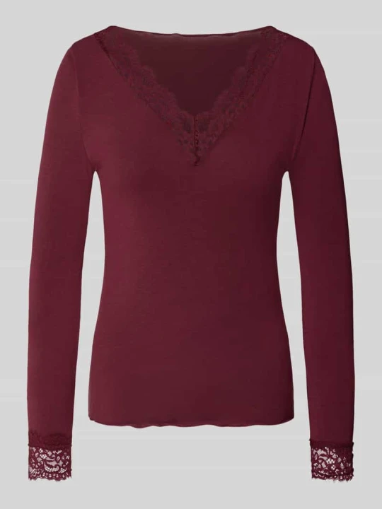 Zdjęcie produktu bluzka z długim rękawem o kroju slim fit z mieszanka modalu z dodatkiem wełny model 'SKYE' Vero Moda Bordowy