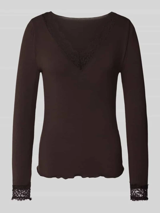 Zdjęcie produktu bluzka z długim rękawem o kroju slim fit z mieszanka modalu z dodatkiem wełny model 'SKYE' Vero Moda Ciemnobrązowy