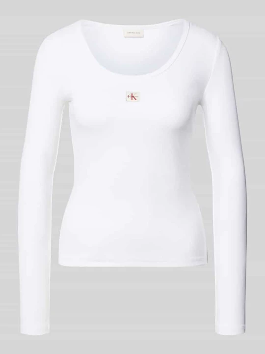 Zdjęcie produktu Bluzka z długim rękawem o kroju slim fit z mieszanki bawełny Calvin Klein Jeans Biały