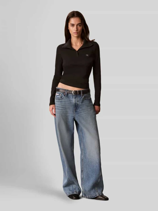 Zdjęcie produktu Bluzka z długim rękawem o kroju slim fit z mieszanki bawełny Calvin Klein Jeans Czarny