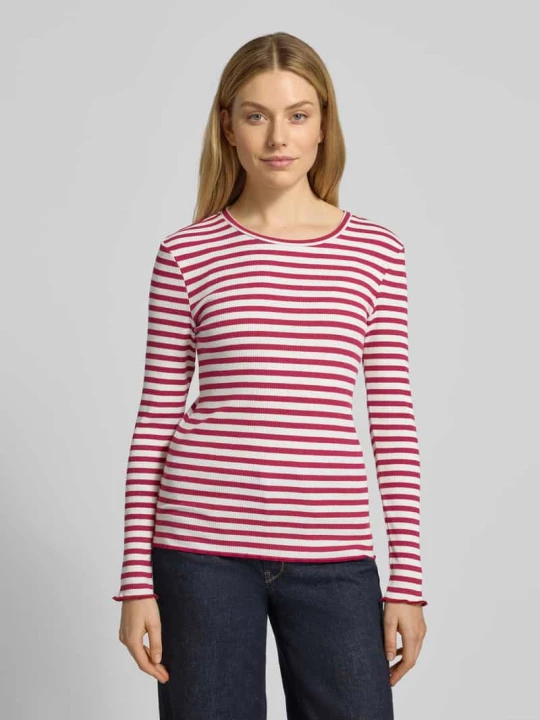 Zdjęcie produktu Bluzka z długim rękawem o kroju slim fit z mieszanki bawełny ekologicznej model „ANNA” Selected Wiśniowy