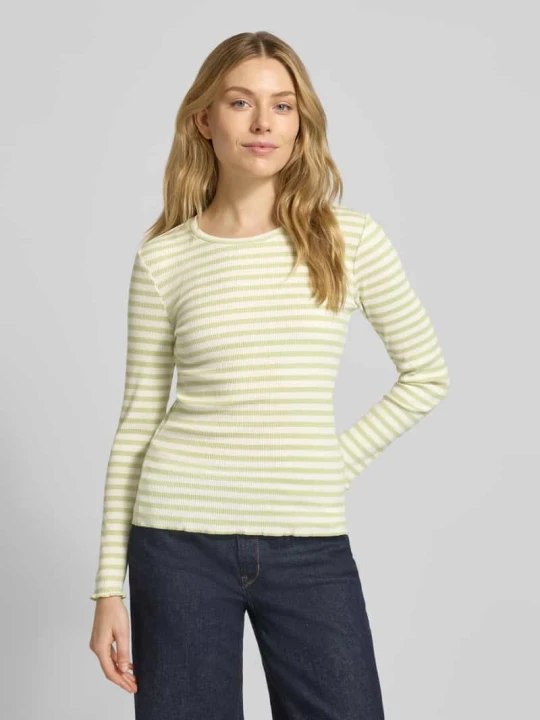 Zdjęcie produktu Bluzka z długim rękawem o kroju slim fit z mieszanki bawełny ekologicznej model „ANNA” Selected Trzcinowy