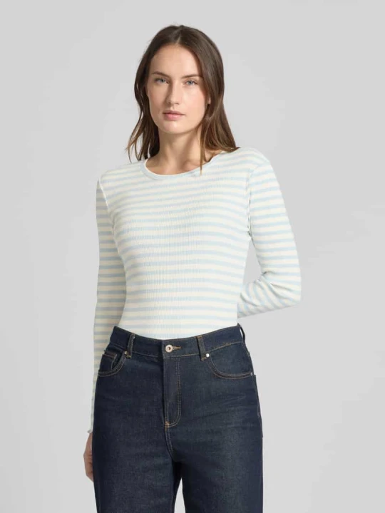 Zdjęcie produktu Bluzka z długim rękawem o kroju slim fit z mieszanki bawełny ekologicznej model „ANNA” Selected Jasnoniebieski