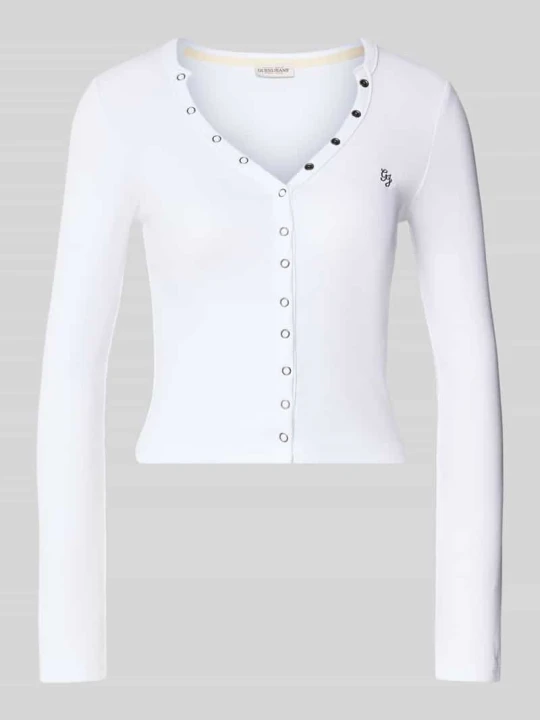Zdjęcie produktu Bluzka z długim rękawem o kroju slim fit z mieszanki bawełny Guess Biały