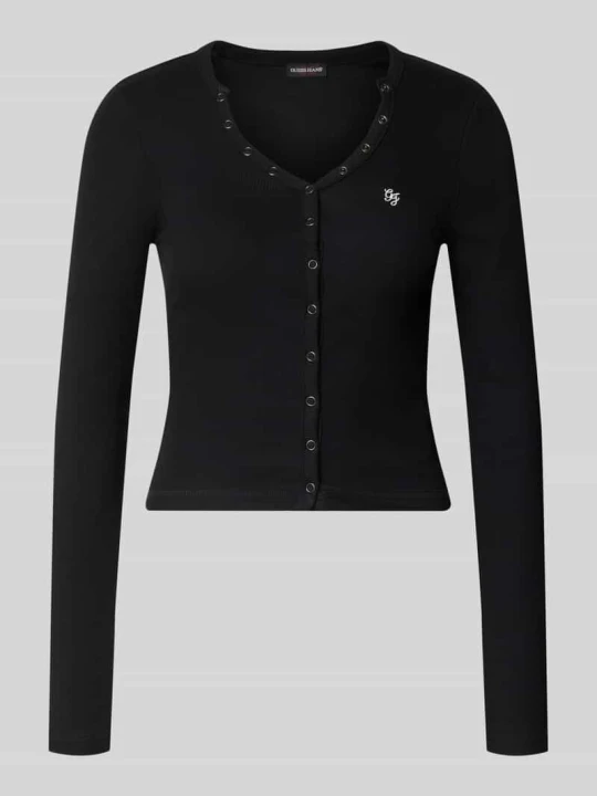 Zdjęcie produktu Bluzka z długim rękawem o kroju slim fit z mieszanki bawełny Guess Czarny