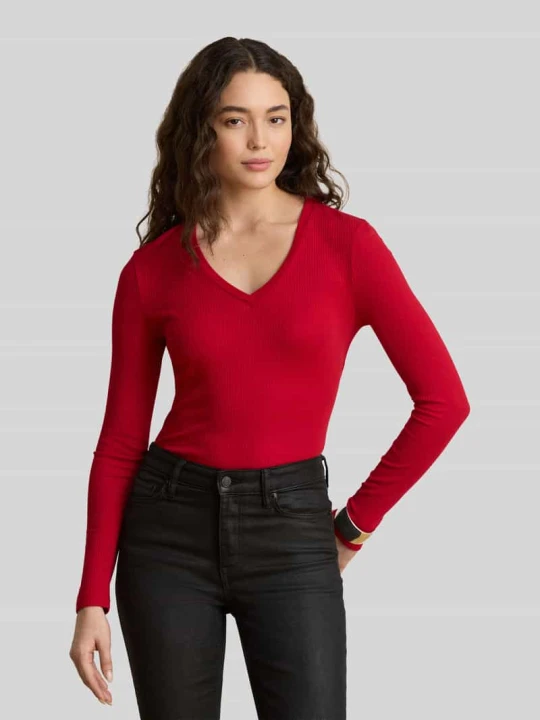 Zdjęcie produktu Bluzka z długim rękawem o kroju slim fit z mieszanki bawełny i modalu Lauren Ralph Lauren Czerwony