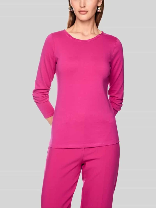 Zdjęcie produktu bluzka z długim rękawem o kroju slim fit z mieszanki bawełny Marc Cain Mocnoróżowy