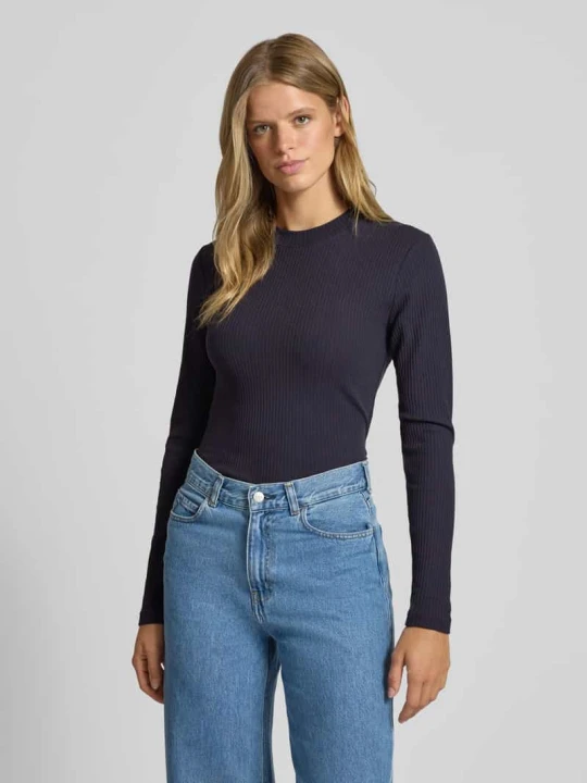 Zdjęcie produktu Bluzka z długim rękawem o kroju slim fit z mieszanki bawełny Marc O'Polo Granatowy