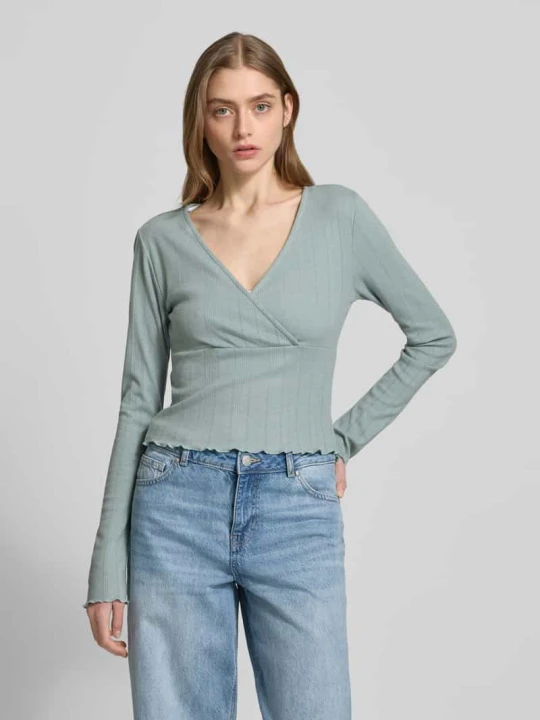 Zdjęcie produktu Bluzka z długim rękawem o kroju slim fit z mieszanki bawełny model ‘CARLOTTA’ Only Trzcinowy