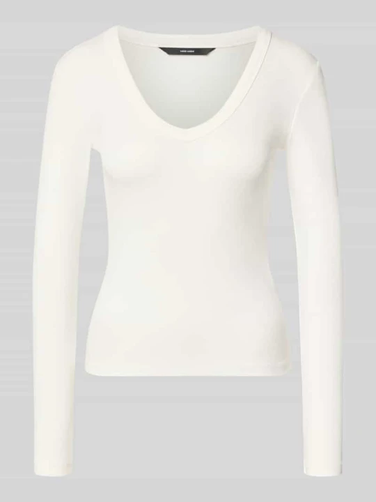Zdjęcie produktu bluzka z długim rękawem o kroju slim fit z mieszanki bawełny model 'CHLOE' Vero Moda Biały
