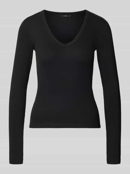 Zdjęcie produktu bluzka z długim rękawem o kroju slim fit z mieszanki bawełny model 'CHLOE' Vero Moda Czarny