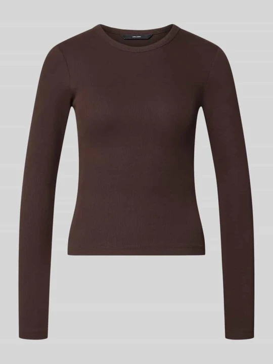 Zdjęcie produktu bluzka z długim rękawem o kroju slim fit z mieszanki bawełny model 'CHLOE' Vero Moda Czekoladowy